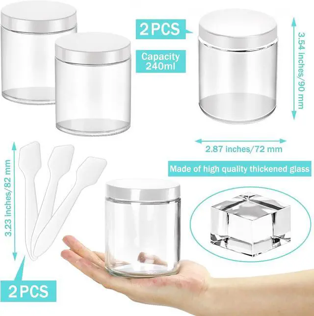 Alt view image 3 of 7 - 2 Pack 8oz Glass Jars with Lids, Round Glass Jars with Spatulas, Inner Liners and White Lids, Empty Cosmetic Containers Travel Toiletries Container for Lotion, Cream, Makeup, Cosmetic, Slime