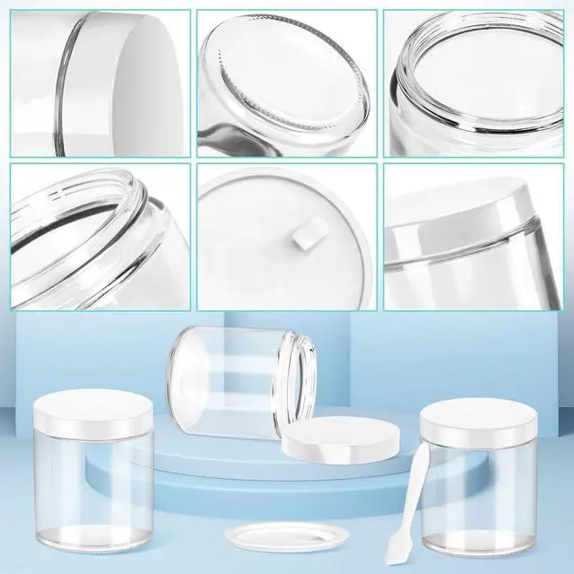 Alt view image 4 of 7 - 2 Pack 8oz Glass Jars with Lids, Round Glass Jars with Spatulas, Inner Liners and White Lids, Empty Cosmetic Containers Travel Toiletries Container for Lotion, Cream, Makeup, Cosmetic, Slime