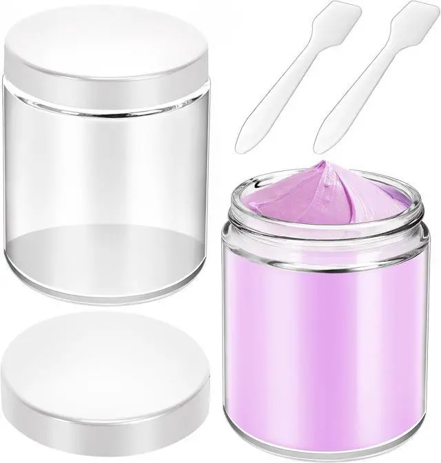 Alt view image 2 of 7 - 2 Pack 8oz Glass Jars with Lids, Round Glass Jars with Spatulas, Inner Liners and White Lids, Empty Cosmetic Containers Travel Toiletries Container for Lotion, Cream, Makeup, Cosmetic, Slime