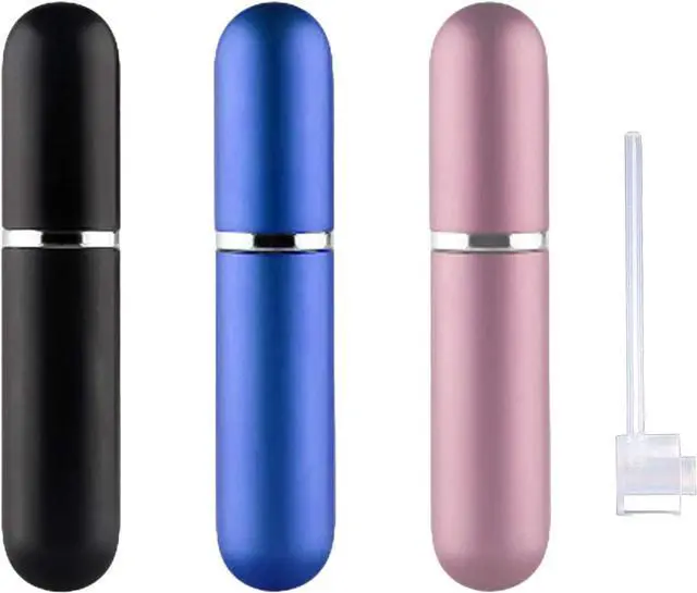Main image of Travel Refillable Perfume Atomisers, 5ML, 3 Pcs Mini Portable Spray Bottles, Round Tube Set With 1 Flat Separated Tool, for Home Business Trip (Black+Blue+Champagne)(4pcs)