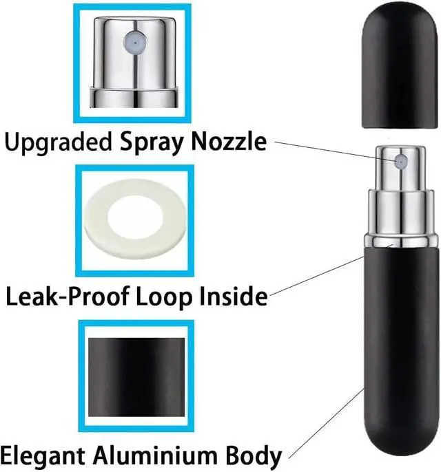 Alt view image 3 of 7 - Travel Refillable Perfume Atomisers, 5ML, 3 Pcs Mini Portable Spray Bottles, Round Tube Set With 1 Flat Separated Tool, for Home Business Trip (Black+Blue+Champagne)(4pcs)
