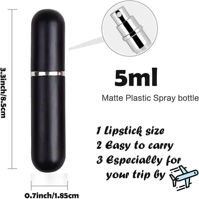 Alt view image 2 of 7 - Travel Refillable Perfume Atomisers, 5ML, 3 Pcs Mini Portable Spray Bottles, Round Tube Set With 1 Flat Separated Tool, for Home Business Trip (Black+Blue+Champagne)(4pcs)