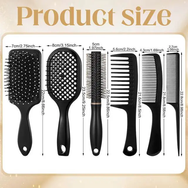 Alt view image 2 of 7 - 6Pcs Hair Brushes for Women Hair Comb Set Detangler Brush for Men and Women Wet Dry Curly Straight Hair