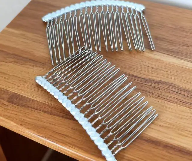 Alt view image 2 of 3 - Long 20 Teeth Ribbon-wrapped Metal Comb 8cm x 4.5cm Perfect For Holding Any Long Wedding Veils In Place 2Pcs(White)