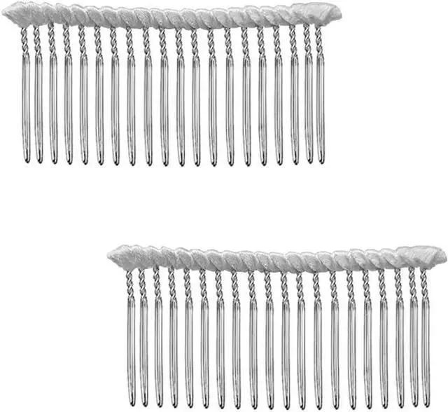 Main image of Long 20 Teeth Ribbon-wrapped Metal Comb 8cm x 4.5cm Perfect For Holding Any Long Wedding Veils In Place 2Pcs(White)