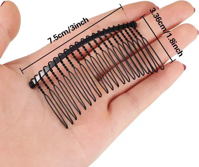 Alt view image 3 of 6 - Hicarer 5 Pcs Black Metal Wire Hair Combs, 20 Teeth Wire Twist Bridal Wedding Veil Combs
