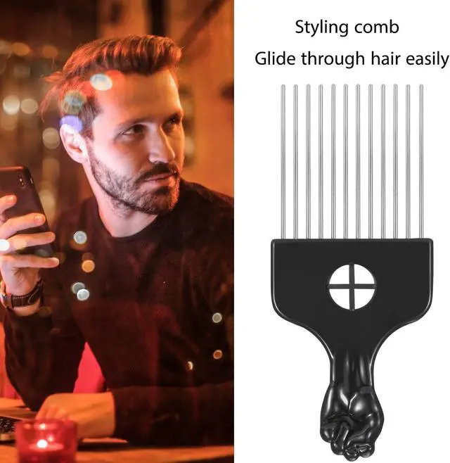 Alt view image 4 of 7 - Boao 3 Packs Metal Hair Pick Afro Pick Comb Wig Braid Detangle Styling Lift Comb Tool for Women, Men Curly Hair Styling