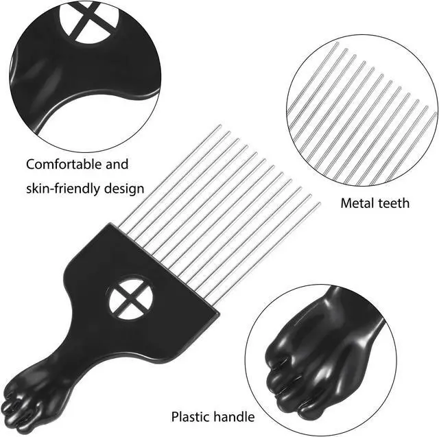 Alt view image 5 of 7 - Boao 3 Packs Metal Hair Pick Afro Pick Comb Wig Braid Detangle Styling Lift Comb Tool for Women, Men Curly Hair Styling