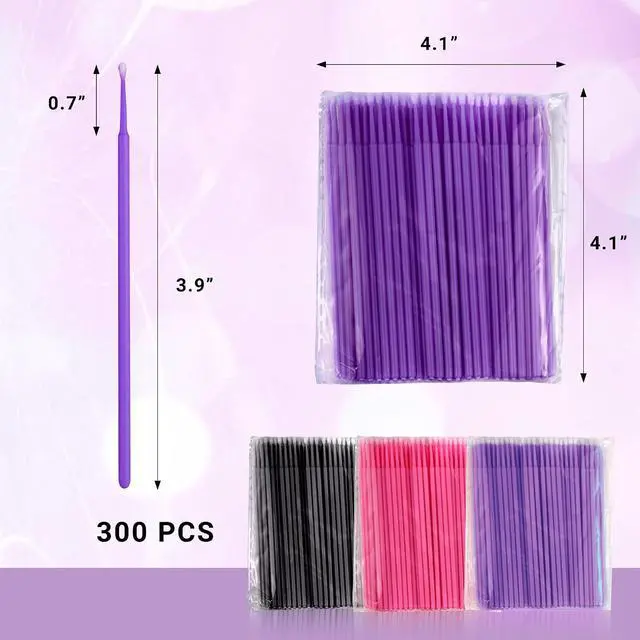 Alt view image 2 of 7 - 300 Count Disposable Micro Applicator Brush for Eyelash Extension, Micro Swabs Mascara Wands for Makeup Application - 3 Colors
