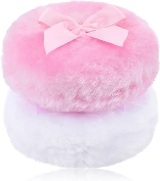 Main image of Large Fluffy Powder Pad, 2Pcs 3.5 Inch Body Dusting Puffs | 1.2in Thickened Fluffy Puffs,Washable Reusable Soft Body Powder Pad, Wet And Dry Dual Use, Powder Loose Puff, Cute Bow Handle