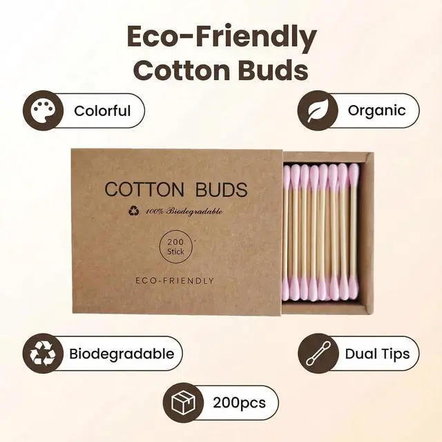 Alt view image 3 of 7 - Pink Cotton Swabs 200pcs Natural Cotton Buds Biodegradable Organic Double Tips for Ear Wax Removal (200PCs,Pink) | for Makeup Touch-Ups & Everyday Beauty Care, Gentle on Sensitive Skin