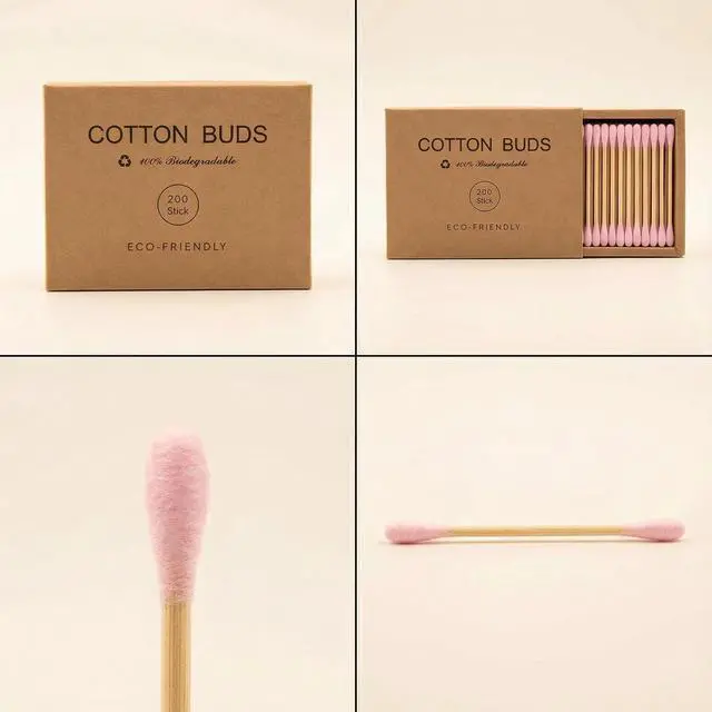 Alt view image 6 of 7 - Pink Cotton Swabs 200pcs Natural Cotton Buds Biodegradable Organic Double Tips for Ear Wax Removal (200PCs,Pink) | for Makeup Touch-Ups & Everyday Beauty Care, Gentle on Sensitive Skin