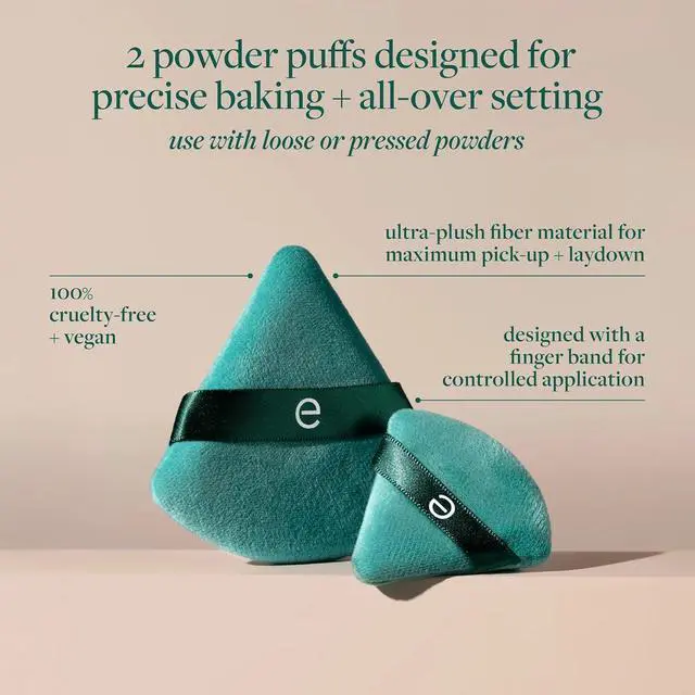 Alt view image 3 of 7 - EcoTools Powder Puff Duo, Full-Size & Mini Powder Puff Set | Precise setting with a face powder puff duo for loose or pressed powder, small powder puff, triangle shape and finger band