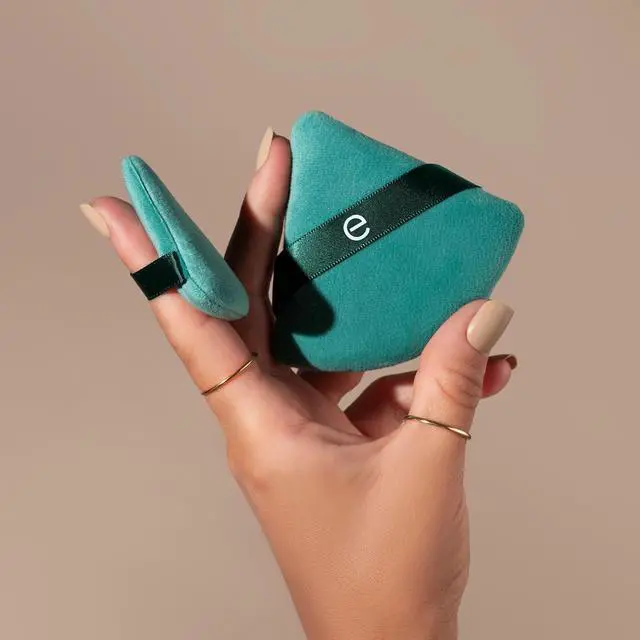 Alt view image 5 of 7 - EcoTools Powder Puff Duo, Full-Size & Mini Powder Puff Set | Precise setting with a face powder puff duo for loose or pressed powder, small powder puff, triangle shape and finger band