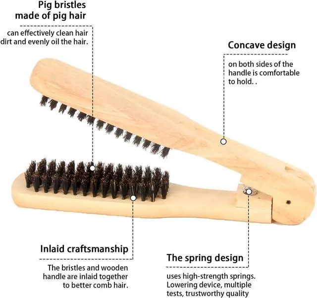 Alt view image 4 of 7 - Wooden Hair Straightening Brush Comb, Double Sided Bristle Brush, Clamp Hair Straightenner for Smoothing and Straightening, Professional Hairdressing Anti-static Comb