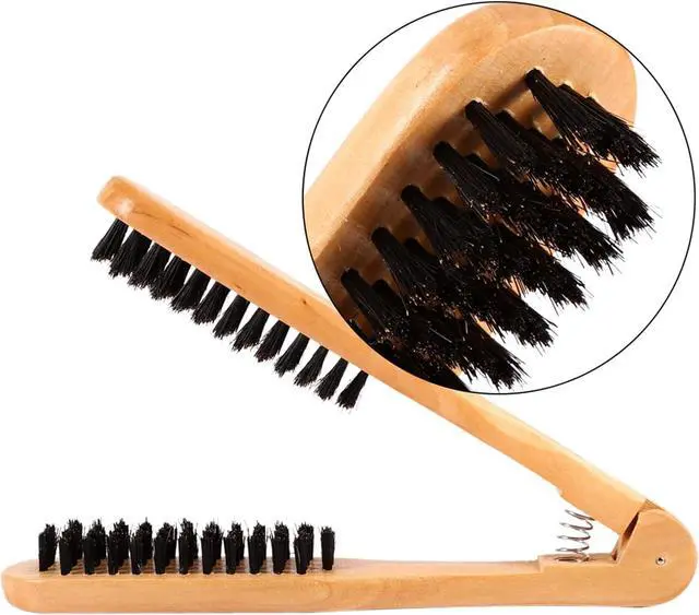 Alt view image 6 of 7 - Wooden Hair Straightening Brush Comb, Double Sided Bristle Brush, Clamp Hair Straightenner for Smoothing and Straightening, Professional Hairdressing Anti-static Comb