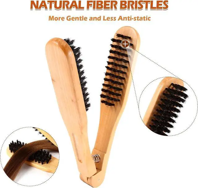 Alt view image 2 of 7 - Wooden Hair Straightening Brush Comb, Double Sided Bristle Brush, Clamp Hair Straightenner for Smoothing and Straightening, Professional Hairdressing Anti-static Comb