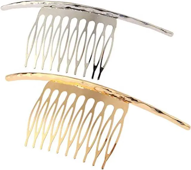 Main image of 2Pcs French Twist 10 Teeths Comb Alloy Metal Bridal Wedding Hair Side Comb Headpiece Hair Jewellery Fashion Accessory for Women Girls, Gold and Silver