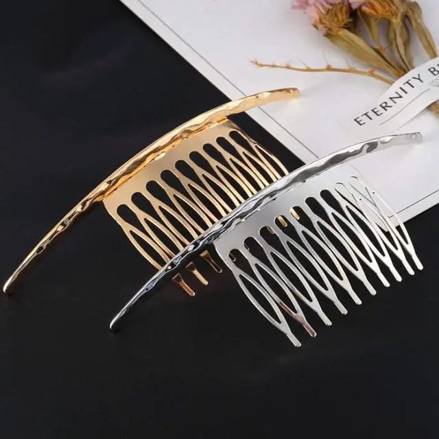 Alt view image 3 of 4 - 2Pcs French Twist 10 Teeths Comb Alloy Metal Bridal Wedding Hair Side Comb Headpiece Hair Jewellery Fashion Accessory for Women Girls, Gold and Silver