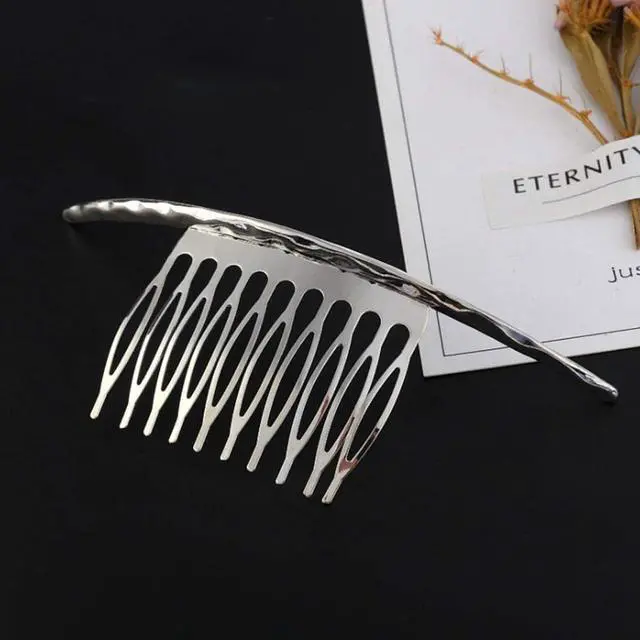 Alt view image 4 of 4 - 2Pcs French Twist 10 Teeths Comb Alloy Metal Bridal Wedding Hair Side Comb Headpiece Hair Jewellery Fashion Accessory for Women Girls, Gold and Silver