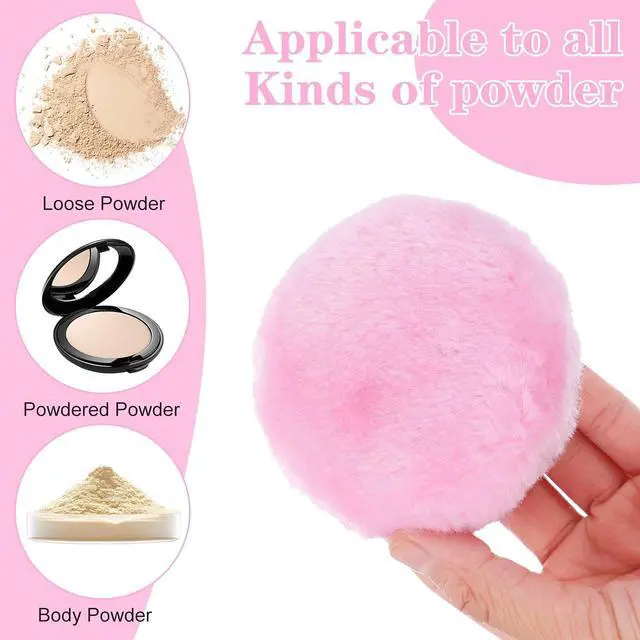 Alt view image 4 of 7 - Large Fluffy Powder Pad, 2Pcs 3.5 Inch Body Dusting Puffs | 1.2in Thickened Fluffy Puffs,Washable Reusable Soft Body Powder Pad, Wet And Dry Dual Use, Powder Loose Puff, Cute Bow Handle