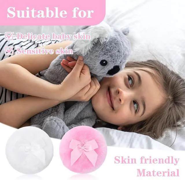 Alt view image 5 of 7 - Large Fluffy Powder Pad, 2Pcs 3.5 Inch Body Dusting Puffs | 1.2in Thickened Fluffy Puffs,Washable Reusable Soft Body Powder Pad, Wet And Dry Dual Use, Powder Loose Puff, Cute Bow Handle