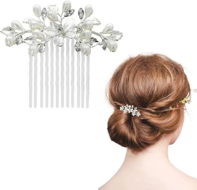 Main image of Bridal Pearl Hair Comb Silver Wedding Hair Accessories with Butterfly Pearl | Wedding Bridal Hair Comb Pearl Hair Accessories for Bride and Bridesmaids (Silver)