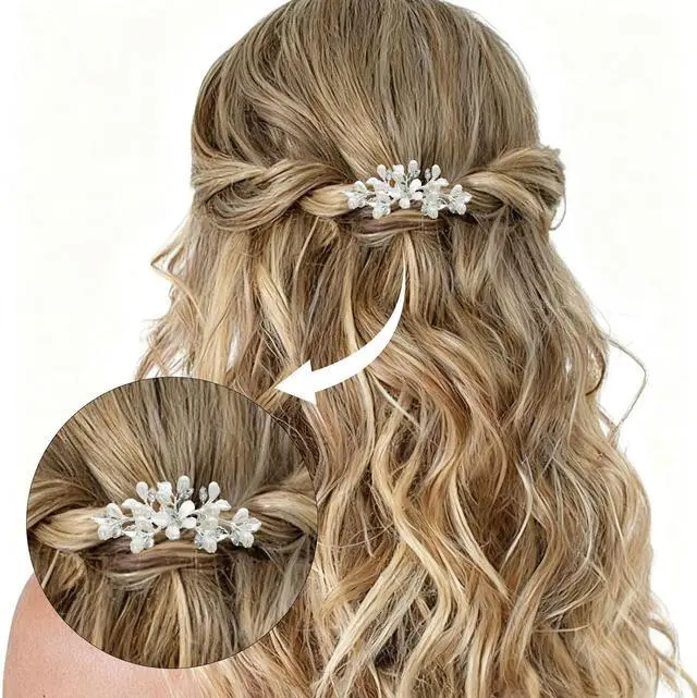Alt view image 4 of 7 - Bridal Pearl Hair Comb Silver Wedding Hair Accessories with Butterfly Pearl | Wedding Bridal Hair Comb Pearl Hair Accessories for Bride and Bridesmaids (Silver)