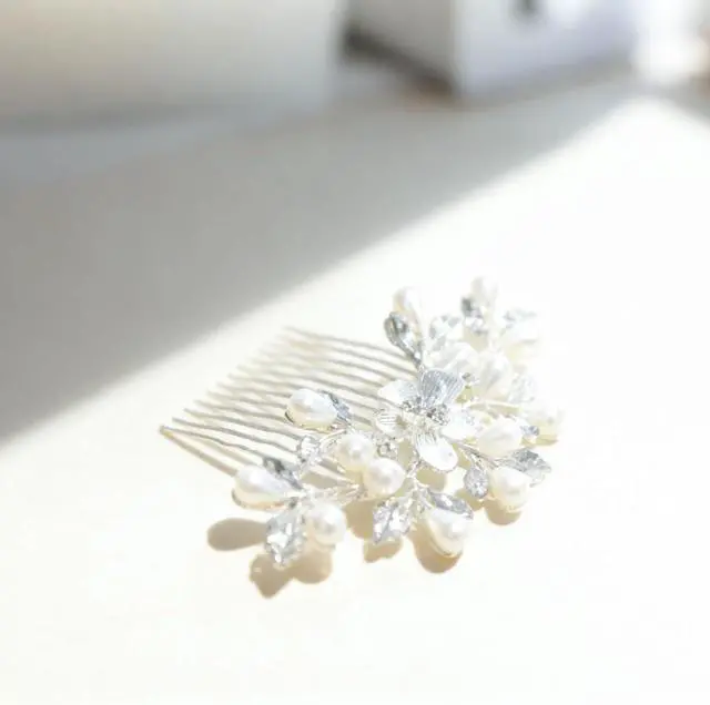 Alt view image 7 of 7 - Bridal Pearl Hair Comb Silver Wedding Hair Accessories with Butterfly Pearl | Wedding Bridal Hair Comb Pearl Hair Accessories for Bride and Bridesmaids (Silver)