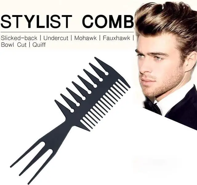 Alt view image 6 of 6 - Slicked-back Combs 3 in 1 Fish Tail Bone Shape Hair Extensions Detangling Styling Coloring Comb for Salon Barbers Mohawk Undercut Bowl Cut Quiff