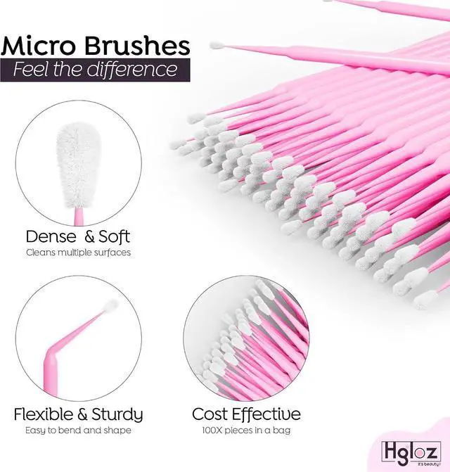 Alt view image 3 of 7 - Microswabs for Eyelash Extensions Pack of 500 in Pink 2mm Soft Micro Applicator Brush with Microfiber Wands Suitable for Cleaning and Applying Make-up