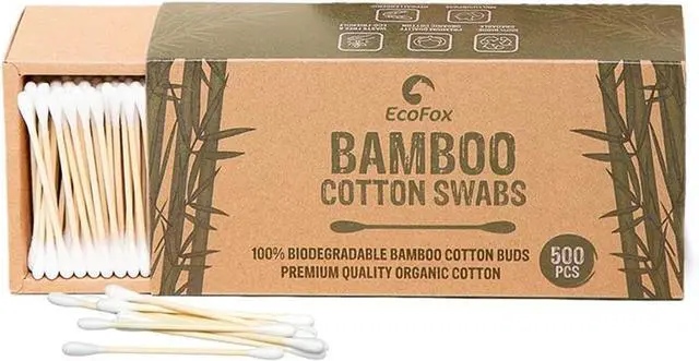 Main image of Bamboo Cotton Swabs 500 Count | Eco-Friendly & Pure Cotton Buds | Double Tipped Sticks | 100% Plant-Based & Natural | Perfect for Makeup & Nail Applications, Arts & Crafts, Removing Dust & Dirt