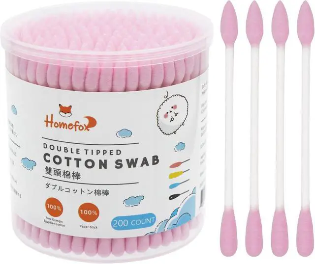 Main image of Pink Cotton Swabs Precision Pointed - 200 Count Pointy Organic Cotton Double Side Tightly Wrapped Cotton Tips Paper Stick Soft Gentle Lint-Free Cruelty-Free, Pointy & Round (Pink)