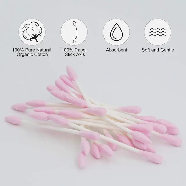 Alt view image 5 of 7 - Pink Cotton Swabs Precision Pointed - 200 Count Pointy Organic Cotton Double Side Tightly Wrapped Cotton Tips Paper Stick Soft Gentle Lint-Free Cruelty-Free, Pointy & Round (Pink)