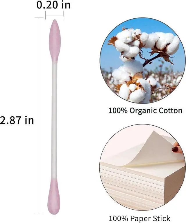 Alt view image 7 of 7 - Pink Cotton Swabs Precision Pointed - 200 Count Pointy Organic Cotton Double Side Tightly Wrapped Cotton Tips Paper Stick Soft Gentle Lint-Free Cruelty-Free, Pointy & Round (Pink)