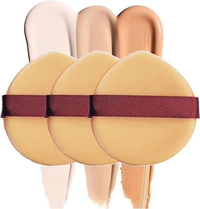 Main image of Leather-Surfaced Powder Puffs, 3PCS Teardrop Shape Soft Sponge 2.16x1.78 Inches Ideal for Liquid, Cream, and Cushion Foundations