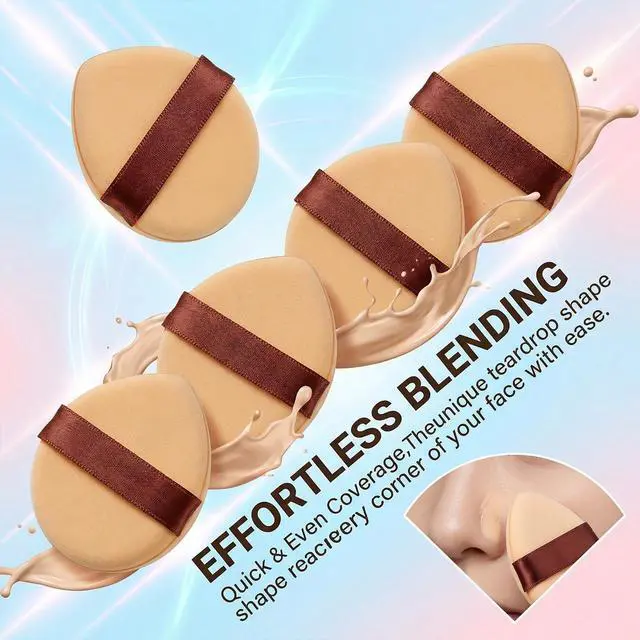 Alt view image 4 of 6 - Leather-Surfaced Powder Puffs, 3PCS Teardrop Shape Soft Sponge 2.16x1.78 Inches Ideal for Liquid, Cream, and Cushion Foundations
