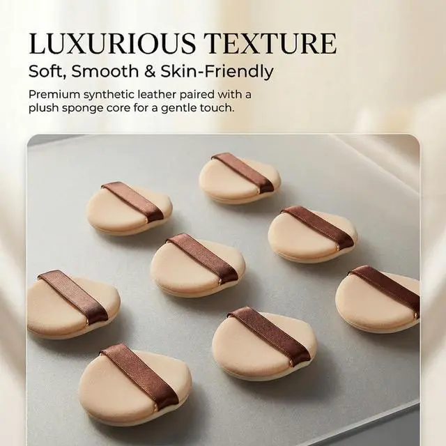 Alt view image 6 of 6 - Leather-Surfaced Powder Puffs, 3PCS Teardrop Shape Soft Sponge 2.16x1.78 Inches Ideal for Liquid, Cream, and Cushion Foundations