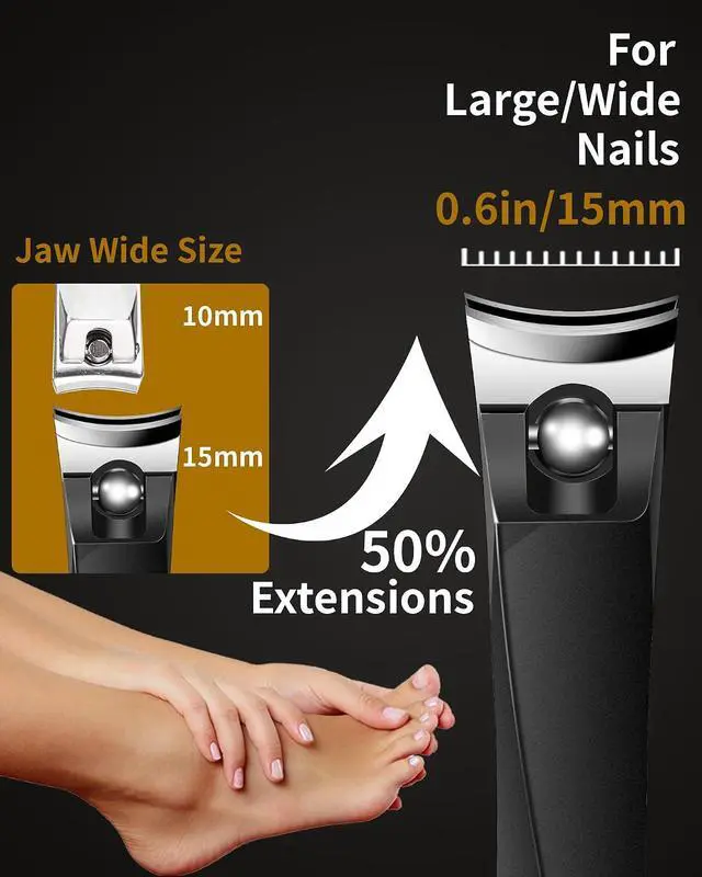 Alt view image 2 of 6 - EBEWANLI Large Nail Clippers, 15mm Ultra Wide Toenail Clippers for Thick Toenails, Stainless Steel Fingernail Clipper Built in Nail File, Curved Blade Toe Nail Cutter Trimmer for Men or Women