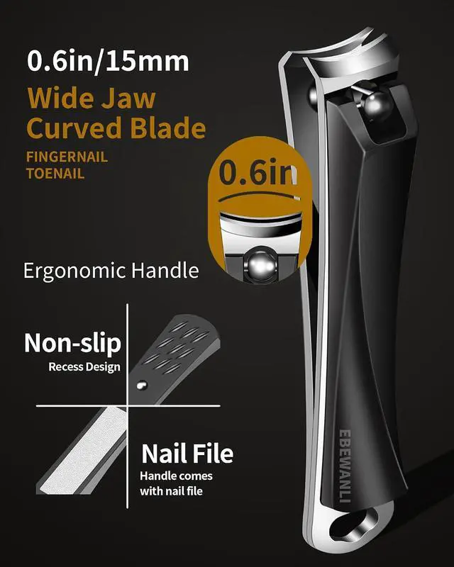 Alt view image 4 of 6 - EBEWANLI Large Nail Clippers, 15mm Ultra Wide Toenail Clippers for Thick Toenails, Stainless Steel Fingernail Clipper Built in Nail File, Curved Blade Toe Nail Cutter Trimmer for Men or Women