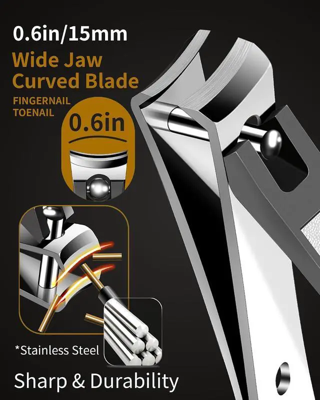 Alt view image 5 of 6 - EBEWANLI Large Nail Clippers, 15mm Ultra Wide Toenail Clippers for Thick Toenails, Stainless Steel Fingernail Clipper Built in Nail File, Curved Blade Toe Nail Cutter Trimmer for Men or Women