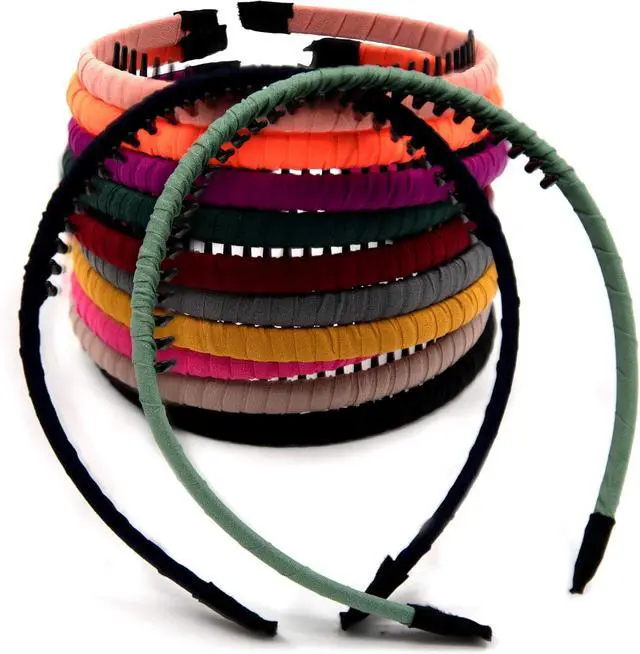 Alt view image 3 of 7 - Duufin 12 Pcs Headbands with Teeth Non Slip Teeth Headbands for Girls Women | Fabric Wrapped Teeth Comb Hair Headbands Crafts DIY Colorful Hair Accessories
