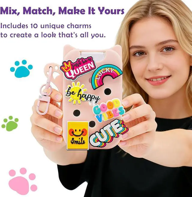 Alt view image 2 of 7 - Cute Cat Silicone Case Compatible with Touchland Hand Sanitizer Spray with Keychain & 10 Charms - Protective Holder for Touchland Power Mist & Glow Mist 1 FL Oz/30ML, Travel Accessory (Pink)
