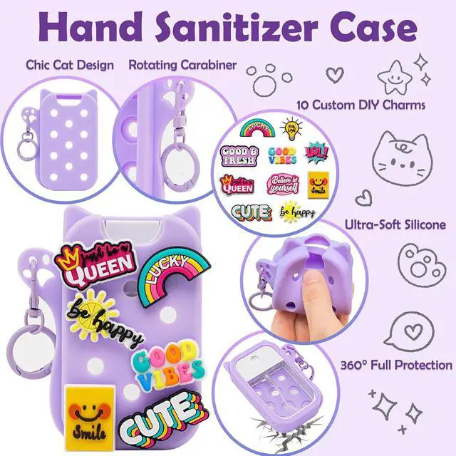 Alt view image 6 of 7 - Cute Cat Silicone Case Compatible with Touchland Hand Sanitizer Spray with Keychain & 10 Charms - Protective Holder for Touchland Power Mist & Glow Mist 1 FL Oz/30ML, Travel Accessory (Pink)