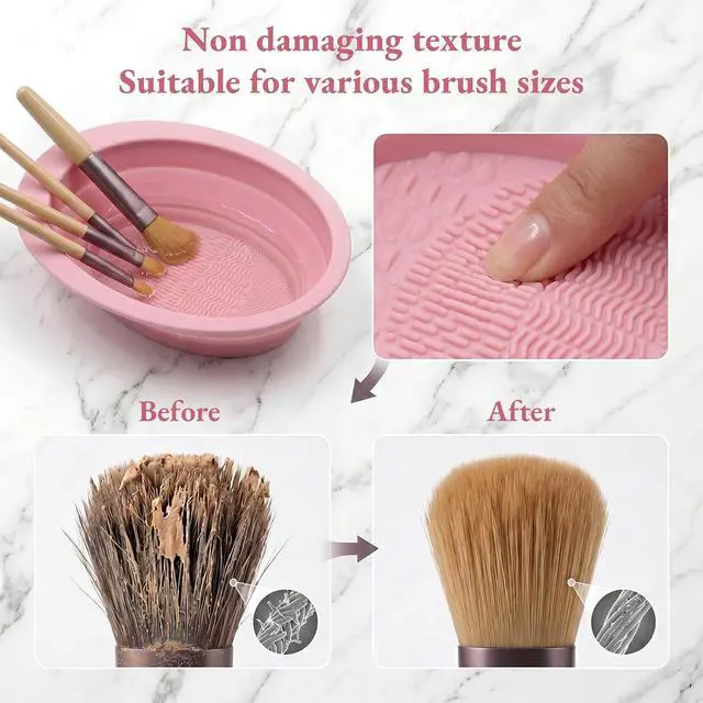 Alt view image 5 of 7 - 2Pcs Foldable Silicone Makeup Brush Cleaner Bowl - Portable Cosmetic Brush Cleaning Tool for Makeup Brushes, Powder Puffs, and Sponges, Deep Clean Brush Washer for Travel and Home Use (Pink,Blue)