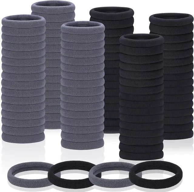 Main image of 150 Pcs Seamless Elastic Hair Ties No Damage for Thick & Thin Hair, Ponytail Holders, Elastics, Soft Pony Tails Bands for Women, Black & Gray