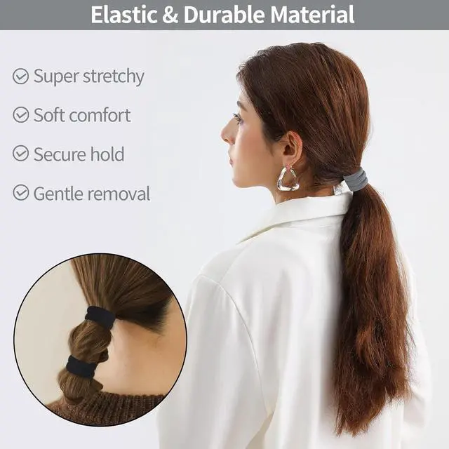 Alt view image 3 of 6 - 150 Pcs Seamless Elastic Hair Ties No Damage for Thick & Thin Hair, Ponytail Holders, Elastics, Soft Pony Tails Bands for Women, Black & Gray