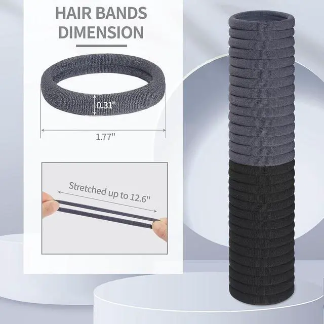 Alt view image 2 of 6 - 150 Pcs Seamless Elastic Hair Ties No Damage for Thick & Thin Hair, Ponytail Holders, Elastics, Soft Pony Tails Bands for Women, Black & Gray