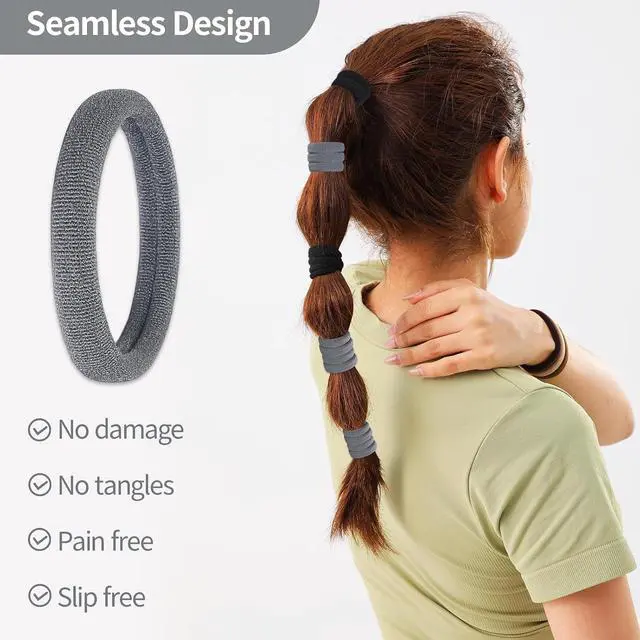 Alt view image 4 of 6 - 150 Pcs Seamless Elastic Hair Ties No Damage for Thick & Thin Hair, Ponytail Holders, Elastics, Soft Pony Tails Bands for Women, Black & Gray