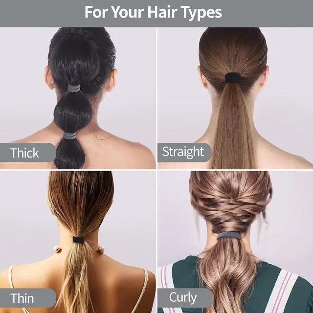 Alt view image 5 of 6 - 150 Pcs Seamless Elastic Hair Ties No Damage for Thick & Thin Hair, Ponytail Holders, Elastics, Soft Pony Tails Bands for Women, Black & Gray